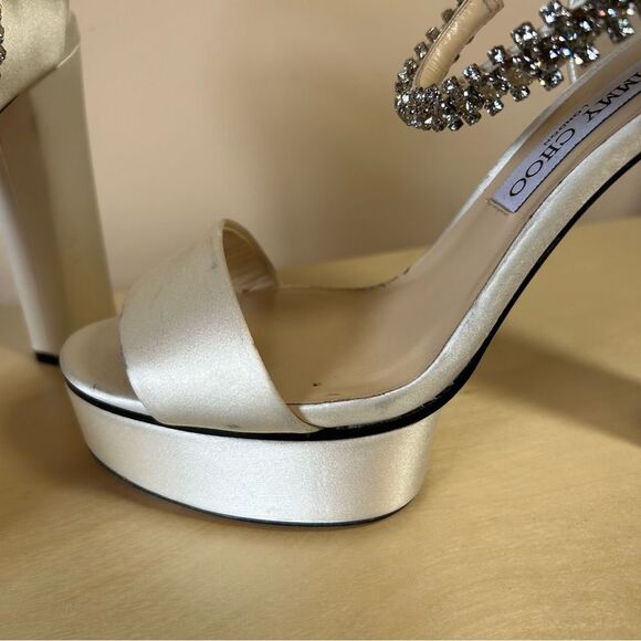Jimmy Choo Ivory White Satina Platform Sandals 40.5 - Picture 6 of 16